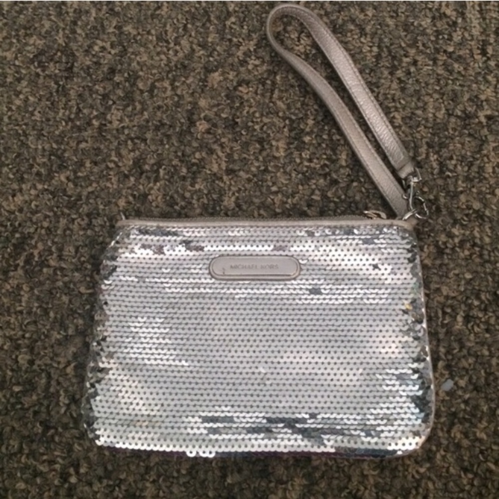 Michael Kors Silver Sequin Wristlet